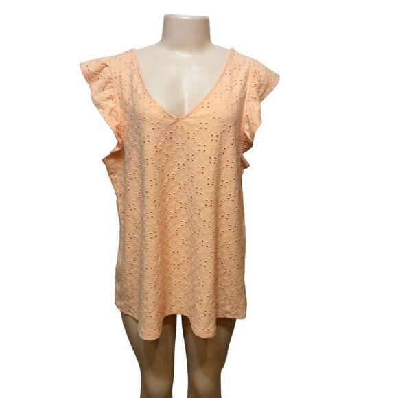 𝅺AVA & Viv Eyelet Top X Peach Cotton Polyester Spandex - Picture 1 of 3